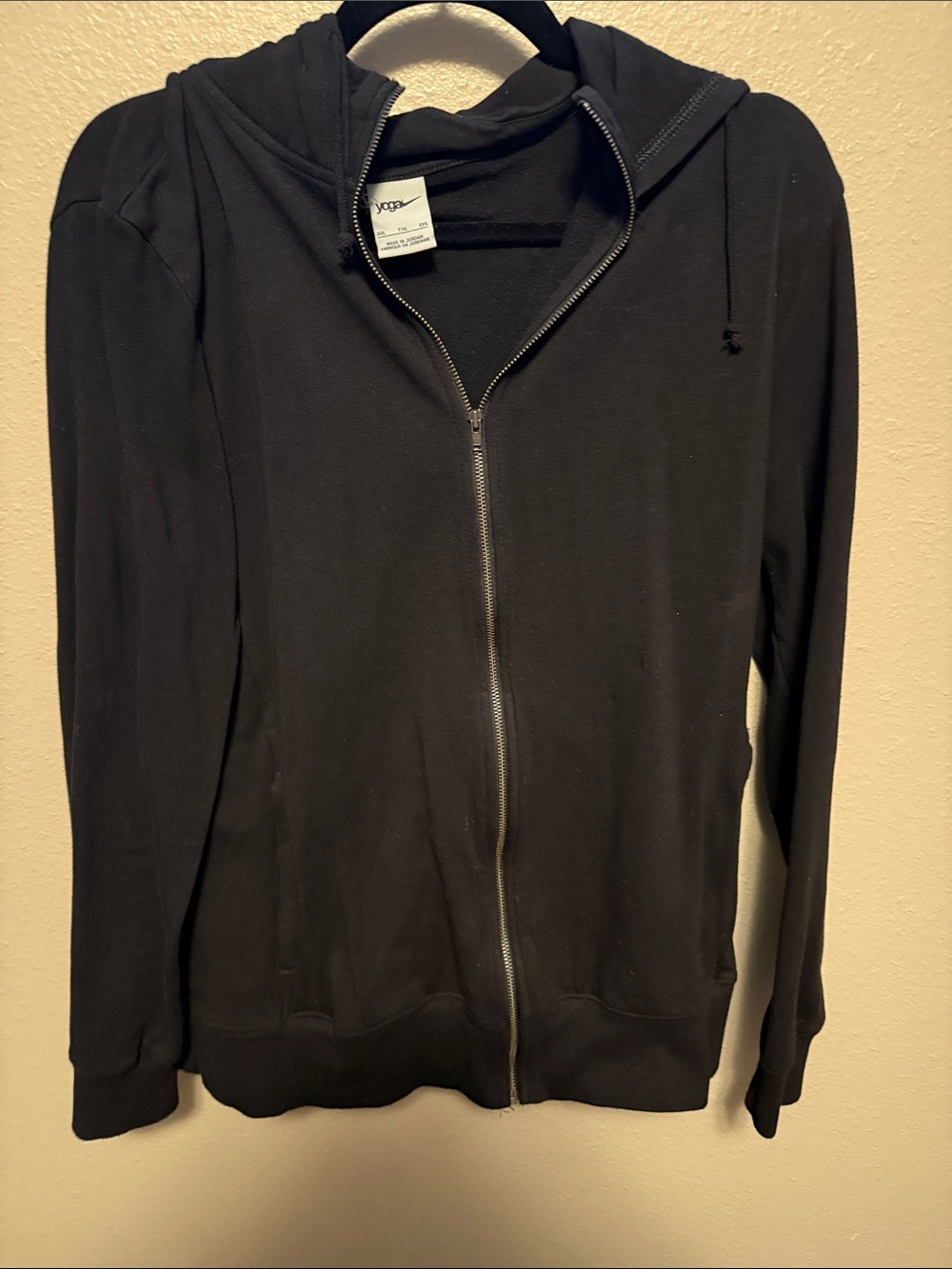 Black Zip-Up Hooded Sweatshirt with Silver Zipper